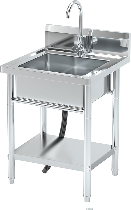 Utility Sink Freestanding Single Bowl Laundry Sink by PurezmMotoStainlessSteelFab