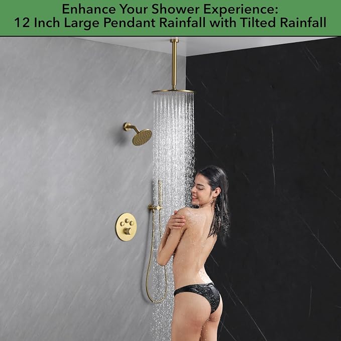 VANFOXLE Thermostatic Shower Faucet Set Brushed Gold Shower System, Push Button - Image 7