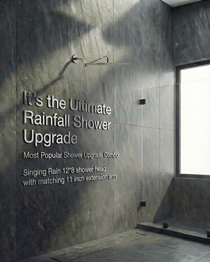 All Metal Rain Fixed Shower Head, 12 * 8'' High Pressure Rainfall Rectangle - Image 2
