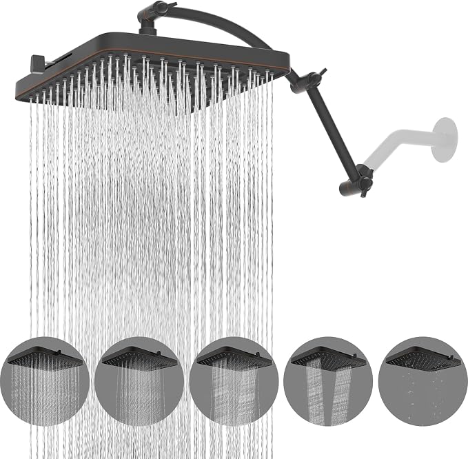 Hibbent Rain Shower Head, Brass Adjustable Shower Arm Extender, Waterfall fixed by Hibbent