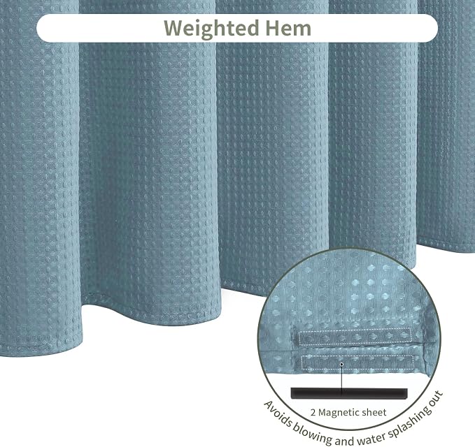 Inhousolu Fabric Shower Curtain Waffle Weave, 230 GSM Heavy Duty, Weighted Hem - Image 5