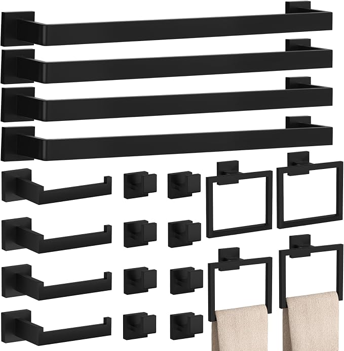 20-Piece Matte Black Bathroom Accessories Set – 23.6" Towel Bar, Towel Ring by PNWNNHInc