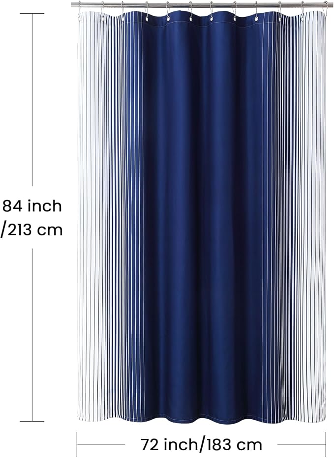 Extra Long Blue Shower Curtain, Modern Navy Blue and White Gradient Vertical - Image 6