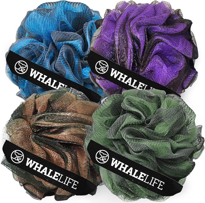 Loofah Sponge Bath Sponge for Women Men 4 Pack by WhaleLife