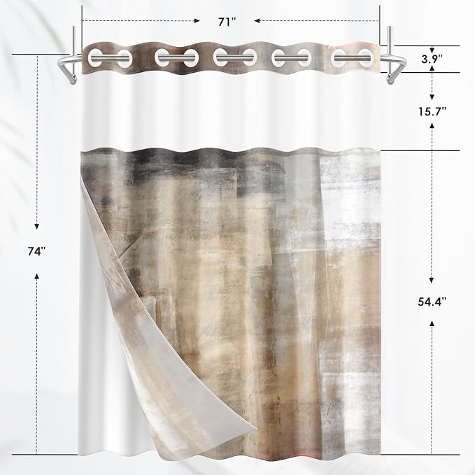 No Hook Grey Brown Painting Shower Curtain - Image 2