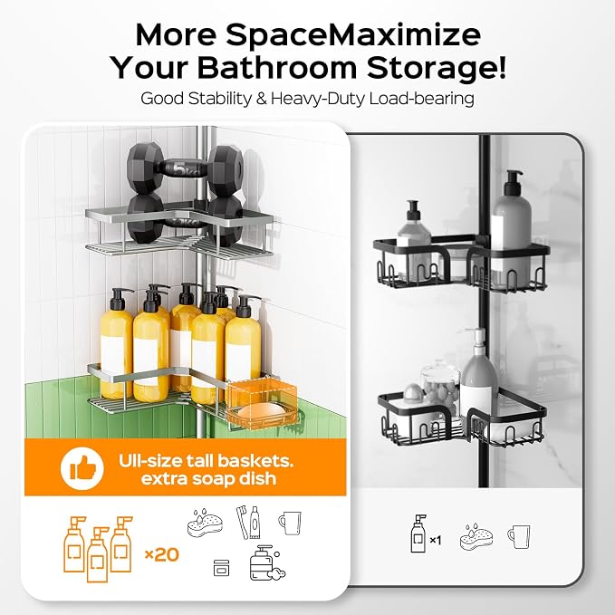 HAMITOR Shower Caddy Tension Pole: 4-Tier Corner Rustproof Bathroom Organizer - Image 5