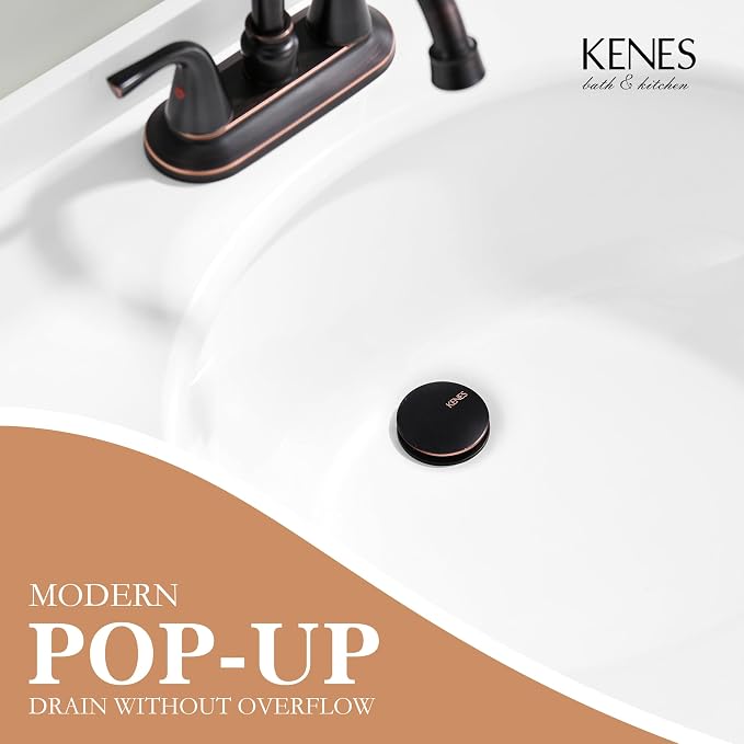 KENES Oil Rubbed Bronze Bathroom Vessel Pop Up Sink Drain, Vanity Faucet Sink - Image 2