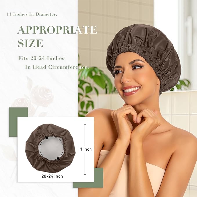 Reusable Shower Cap for Women, Large Waterproof Shower Essentials Bonnet - Image 3