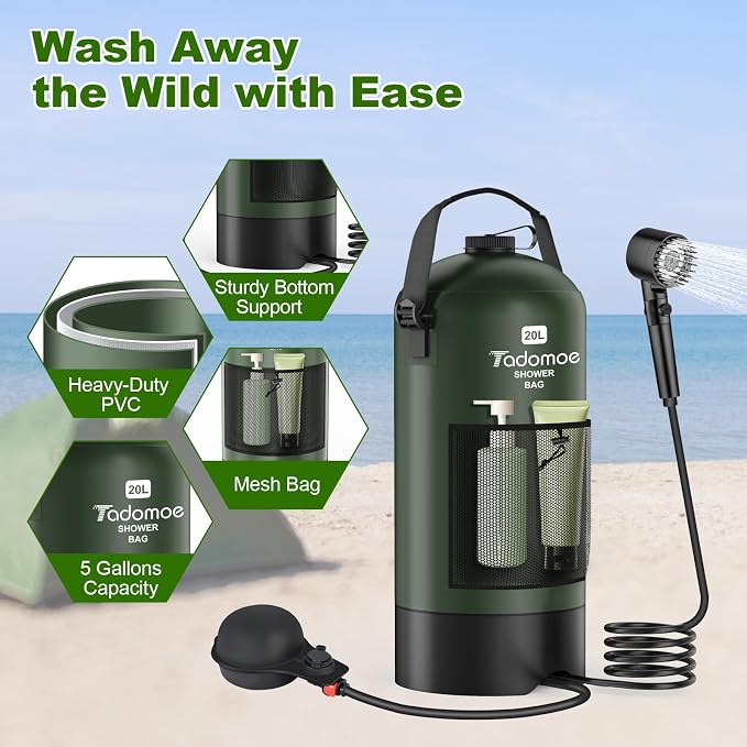 Portable Shower for Camping, 5 Gal/20 L Solar Heating Camping Shower Bag - Image 3