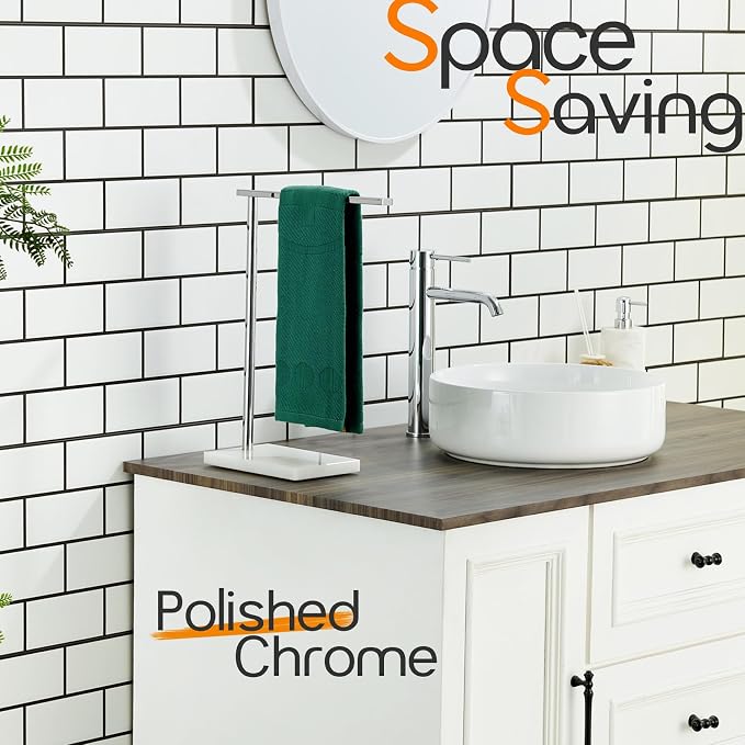 Towel Holder Chrome for Bathroom Vanity Countertop 1-Tier Towel Rack Stand - Image 9