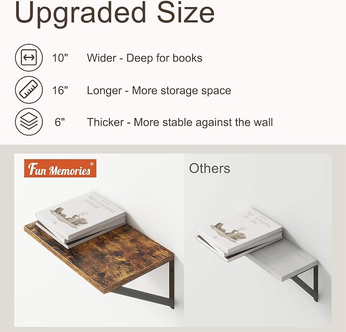 10 Inch Deep Floating Shelves, Floating Shelf 16 Inch Long, Deep Shelf - Image 4