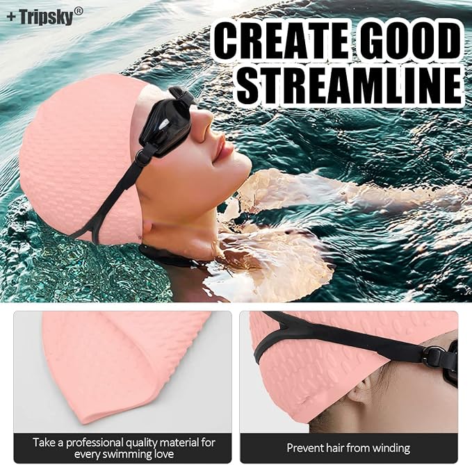 Tripsky Silicone Swim Cap, Comfortable Bathing Cap Ideal - Image 5