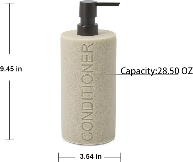 Resin Tan Sandstone Conditioner Engraved Bottle Refillable Pump Dispenser - Image 2