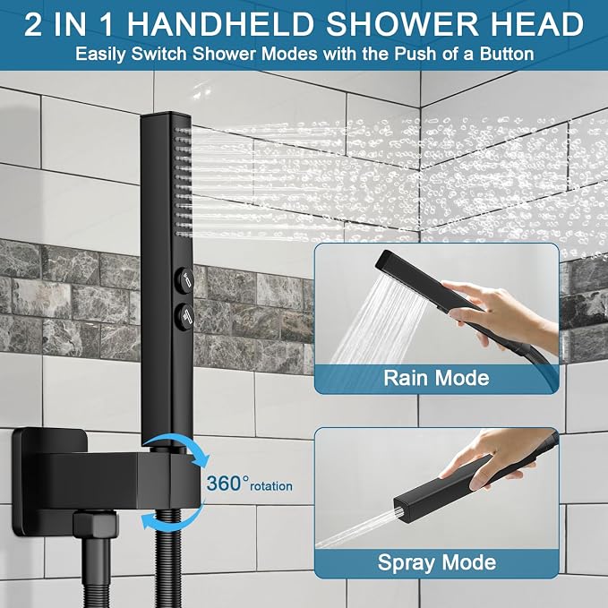 Shower Faucet Set Black Shower System, Ceiling Mount 12 Inch Shower Head - Image 5