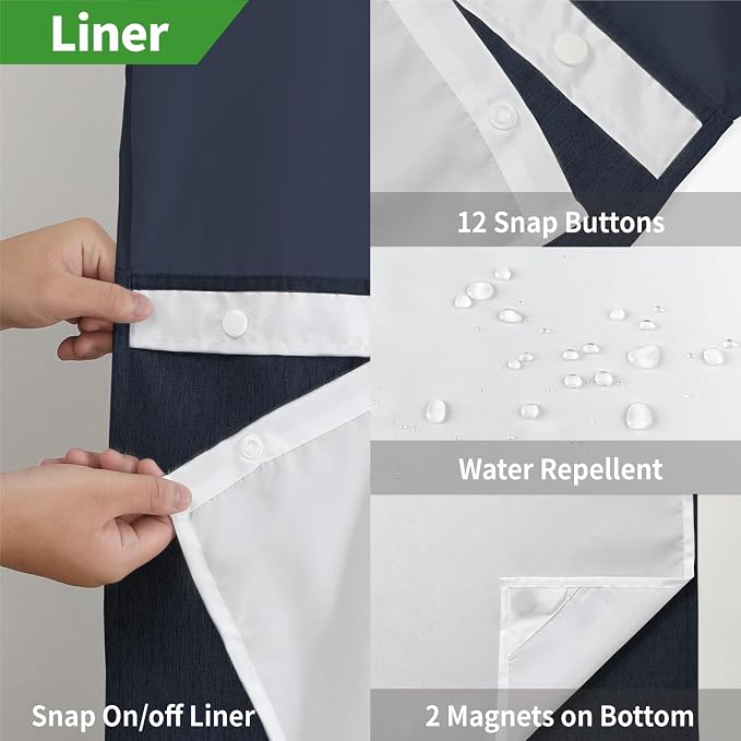 Extra Long No Hooks Needed Linen Textured Shower Curtain - Image 6