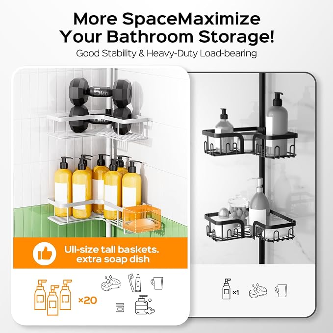 HAMITOR Corner Shower Caddy White: 4-Tier Rustproof Bathroom Bathtub Organizer - Image 5
