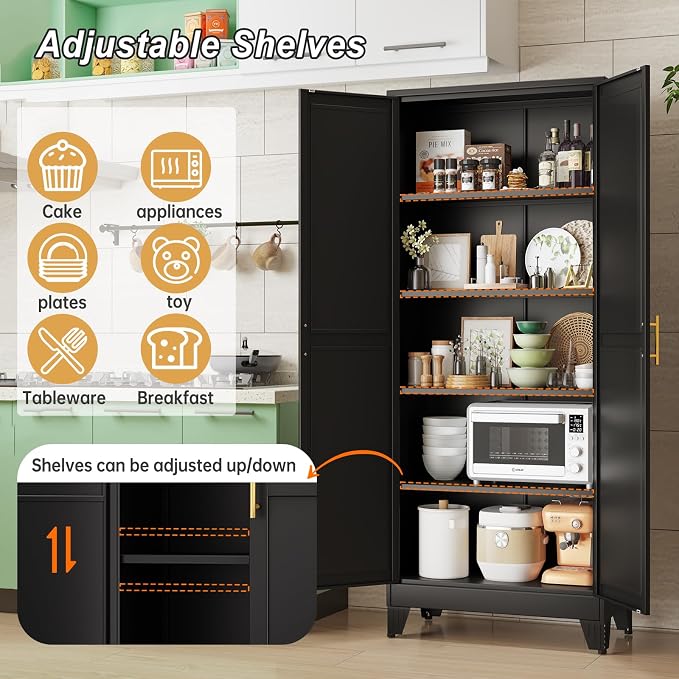 Metal Pantry Cabinet with 2 Doors and Adjustable Shelves - Image 5