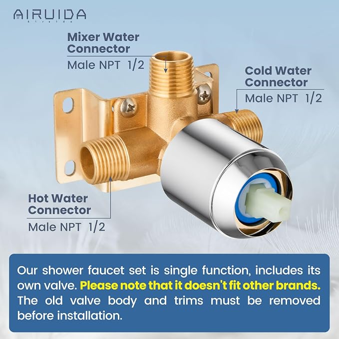 Airuida Square Single-Function Brass Faucet Shower Rough-in Valve Male Thread - Image 2