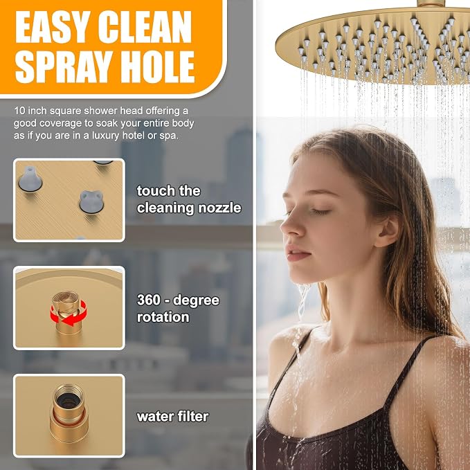 3 Functions Shower System，Modern Three-Setting 10-Inch Round Rain Shower Head - Image 3