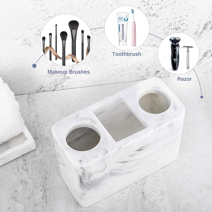Luxspire Electric Toothbrush Holder, 3 Slots Large Marble Toothbrush Toothpaste - Image 3