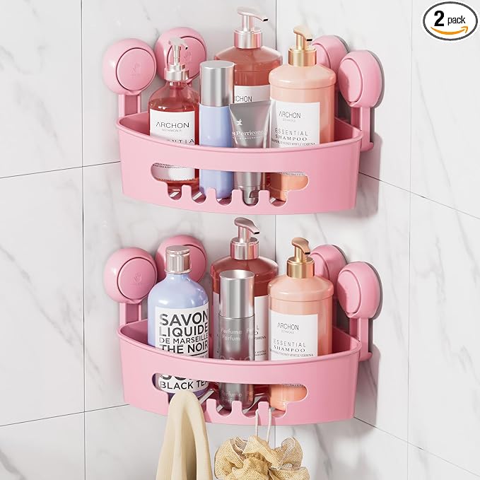 LEVERLOC Corner Shower Caddy Suction Cup, shower shelves suction cup, 2 Pack by LEVERLOC