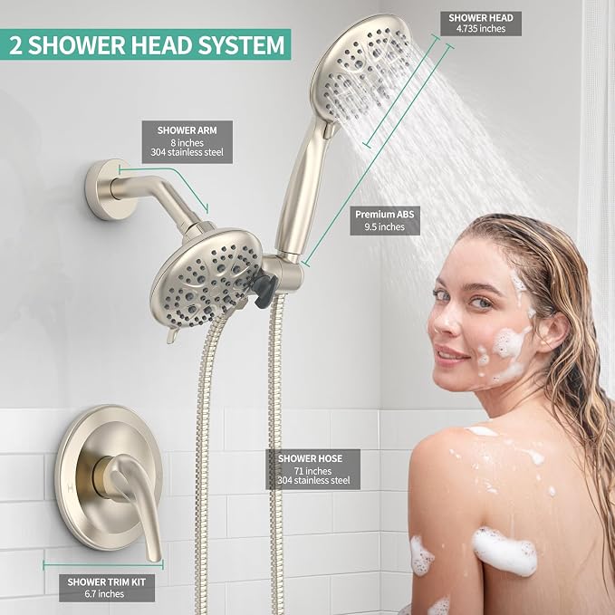 SR SUN RISE Shower System with Handheld Shower and Rain Shower Combo Set High - Image 3