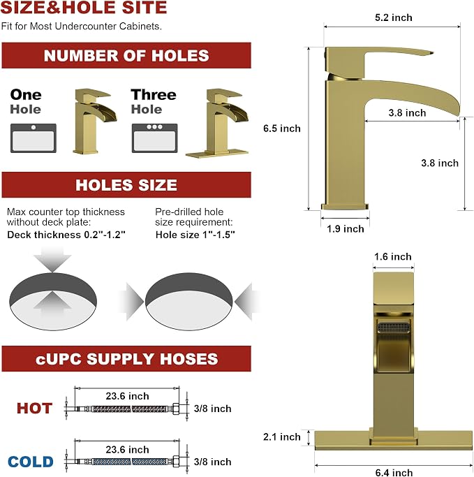 Brushed Gold Bathroom Faucet Waterfall Vanity Faucet - Image 6
