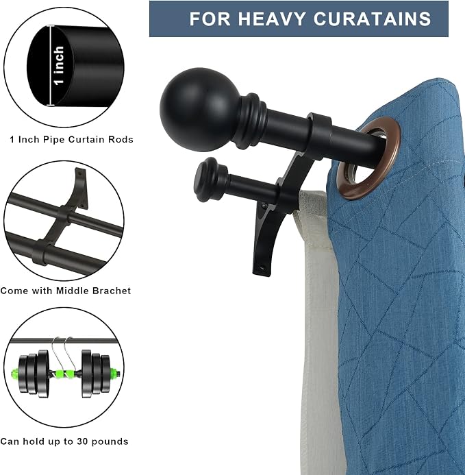 Double Curtain Rod 28 to 48 inch, Adjustable 1 inch Double Drapery Rod Rods - Image 2