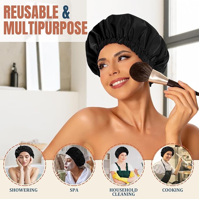 Reusable Shower Cap for Women, Stylish Large Waterproof Shower Bonnet Washable - Image 3