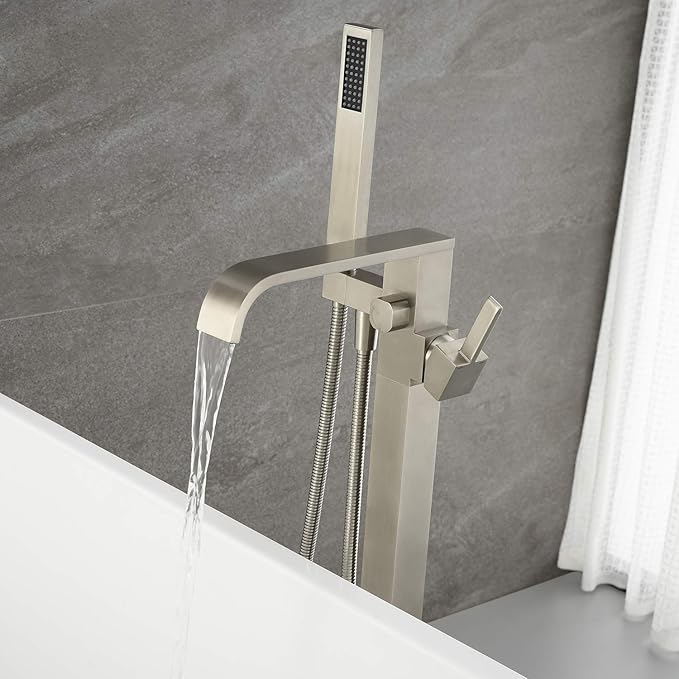 Freestanding Bathtub Faucet Tub Filler Brushed Nickel Floor Mount Faucets Brass - Image 4
