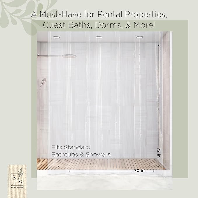 Stitch & Stone Shower Curtain Liner, Premium Extra Lightweight Durable - Image 2