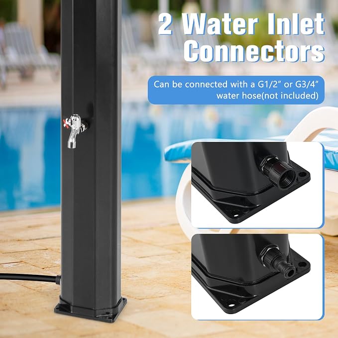 Goplus 9.3 Gallon Solar Heated Outdoor Shower, 7.2 FT Freestanding Garden Shower - Image 4