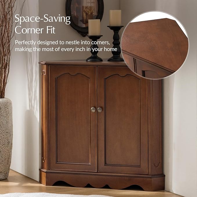 HULALA HOME Traditional Corner Triangle Cabinet, Freestanding Narrow Storage - Image 5