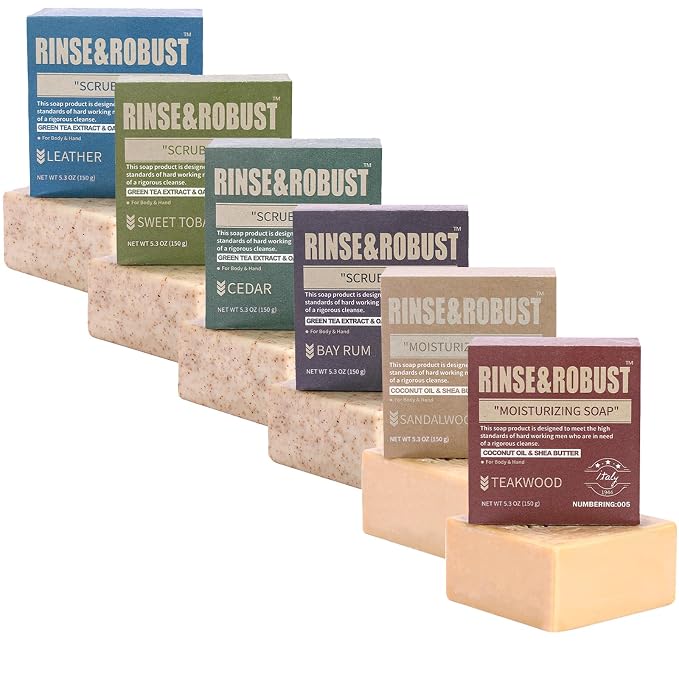 Rinse & Robust Mens Natural Bar Soap 6Pcs Handmade Cleansing by RinseRobustUWorthChoice