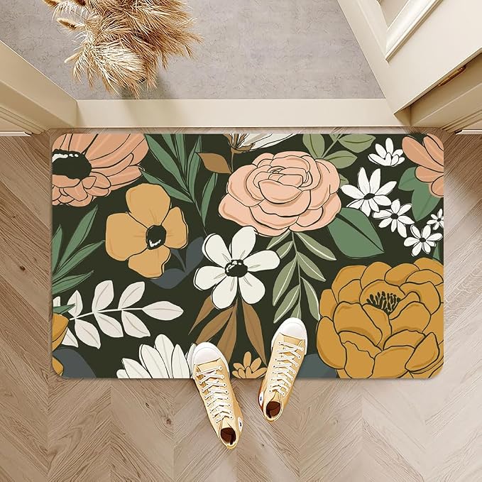 Bath Mat Rug, Vintage Large Floral Non Slip Quick Dry Super Absorbent Thin - Image 6