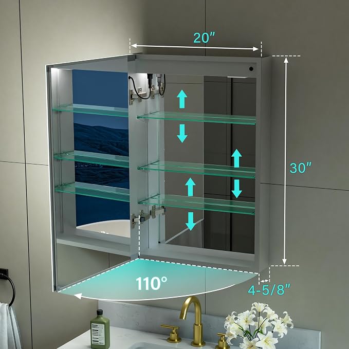 WELLFOR 20" X 30" LED Medicine Cabinet - Image 2