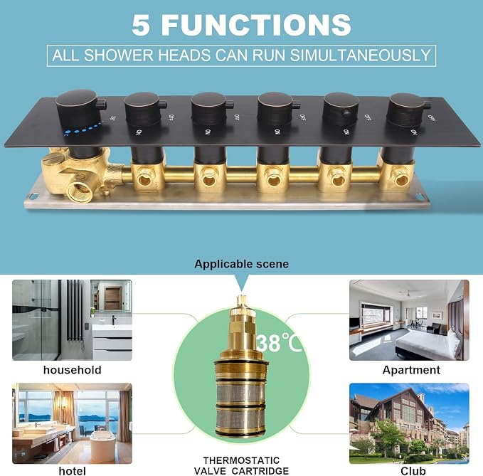 Can Run All Functions Together 5-Way Shower Diverter Valve Kit, HOMEDEC - Image 2