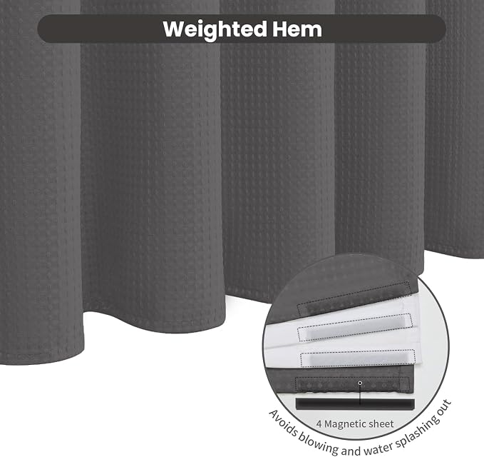 Inhousolu No Hook Waffle Weave Shower Curtain - Image 4
