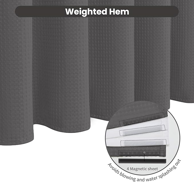 Inhousolu No Hook Waffle Weave Shower Curtain - Image 4