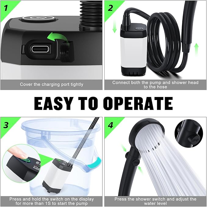 Portable Shower for Camping, Spopal 6000mAh Rechargeable Camping Shower - Image 5