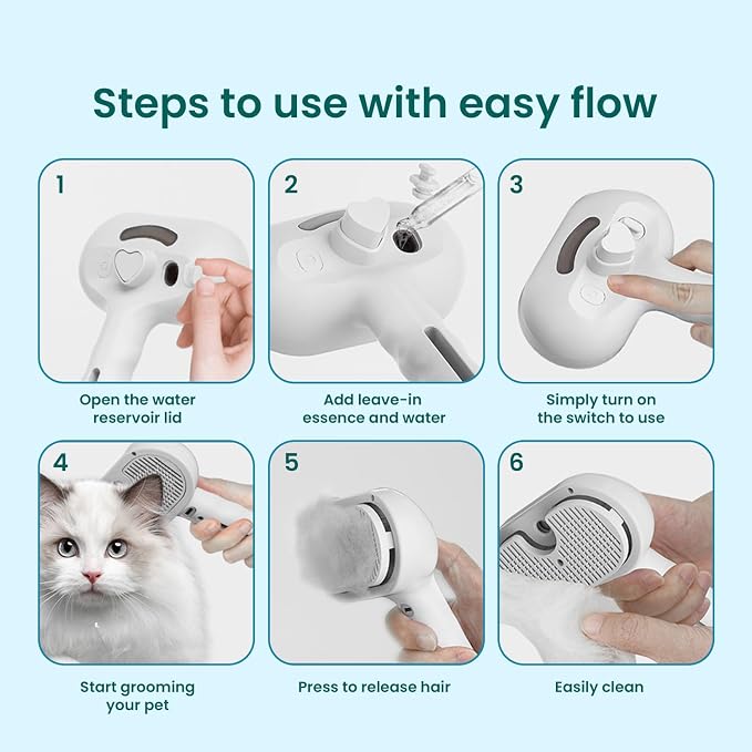 Pet Steam Brush for Dog & Cat, 3 in 1 Spray Hair Removal Comb for Shedding & - Image 3
