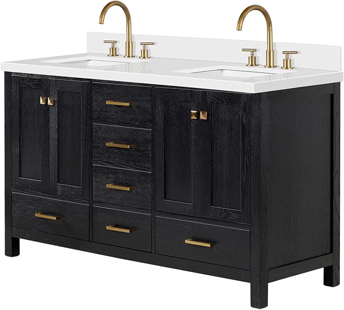 ARIEL Cambridge 61 Inch Double Rectangular Sink Bathroom Vanity - Image 4