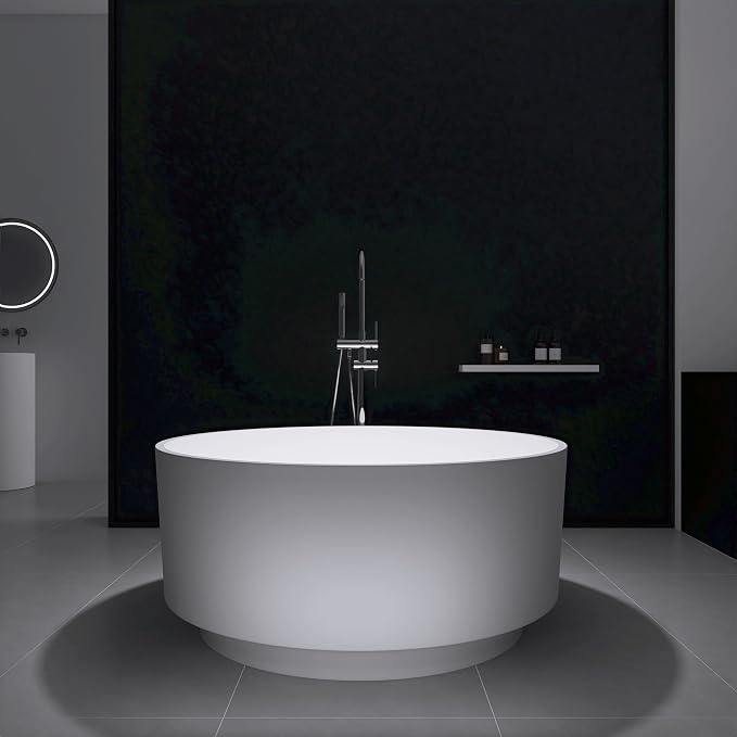 49" Freestanding Bathtub, Modern Soaking Stand Alone Tub Solid Surface Resin - Image 2