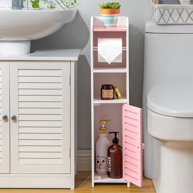 AOJEZOR Toilet Paper Holder Stand: Small Bathroom Storage Cabinet - Image 4
