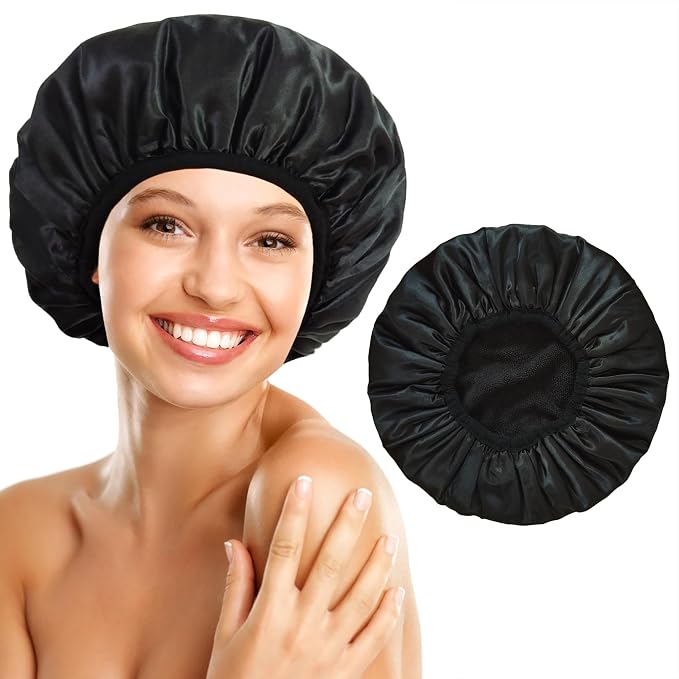 Shower Cap Reusable Waterproof, Terry Lined Shower Caps by choshion