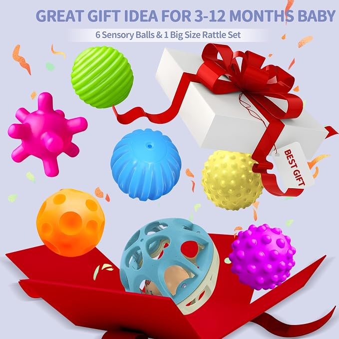 Sensory Toys for Babies, Montessori Textured Baby Balls and Wheat Straw Rattle - Image 5