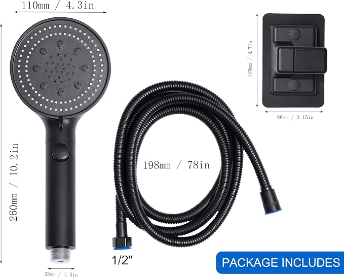 High Pressure Handheld Shower 5-Settings、Leakproof Extra Long 78 Inch Stainless - Image 4