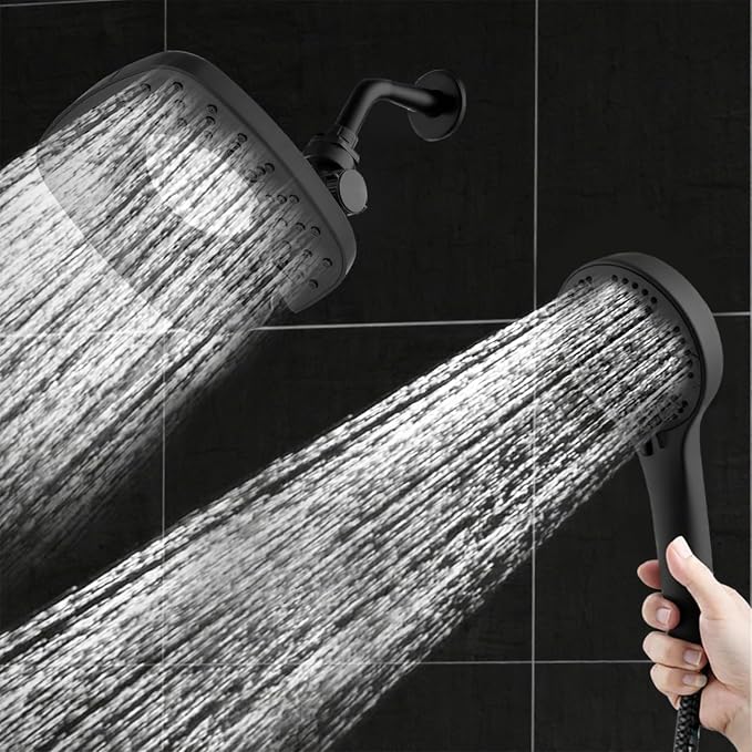 Black Shower Head with Handheld Spray Combo 2 in 1 Rainfall High Pressure with - Image 2