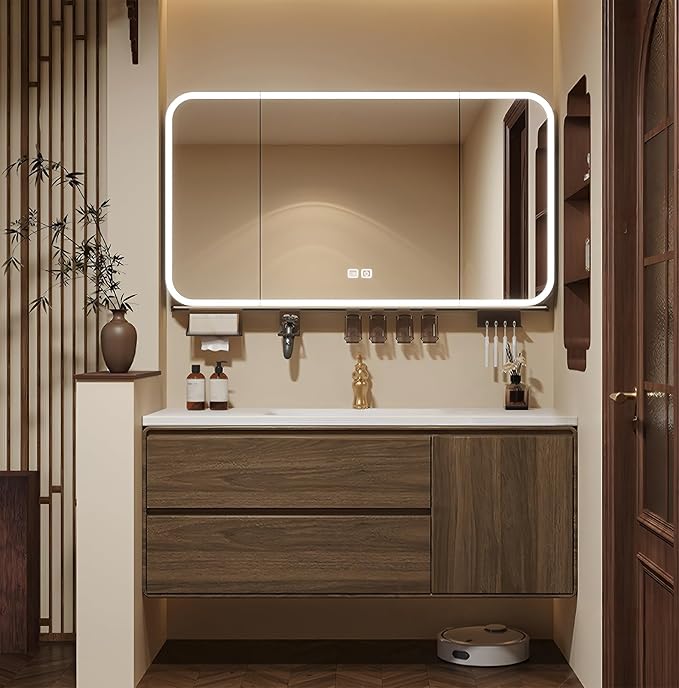 Floating Bathroom Vanity 64 inch, Restroom Vanity Set Includes Smart LED by LUTHXAY