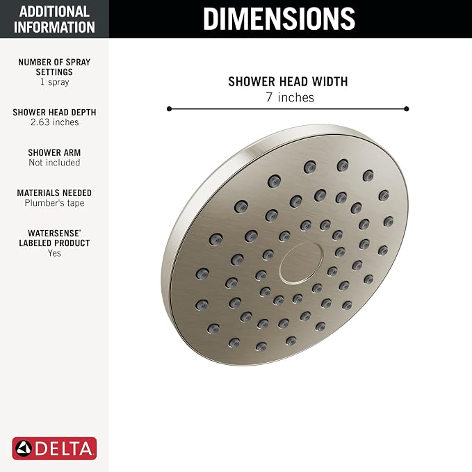 Delta PivotPro Brushed Nickel Rain Showerhead, Single Setting 7 Inch Round - Image 4